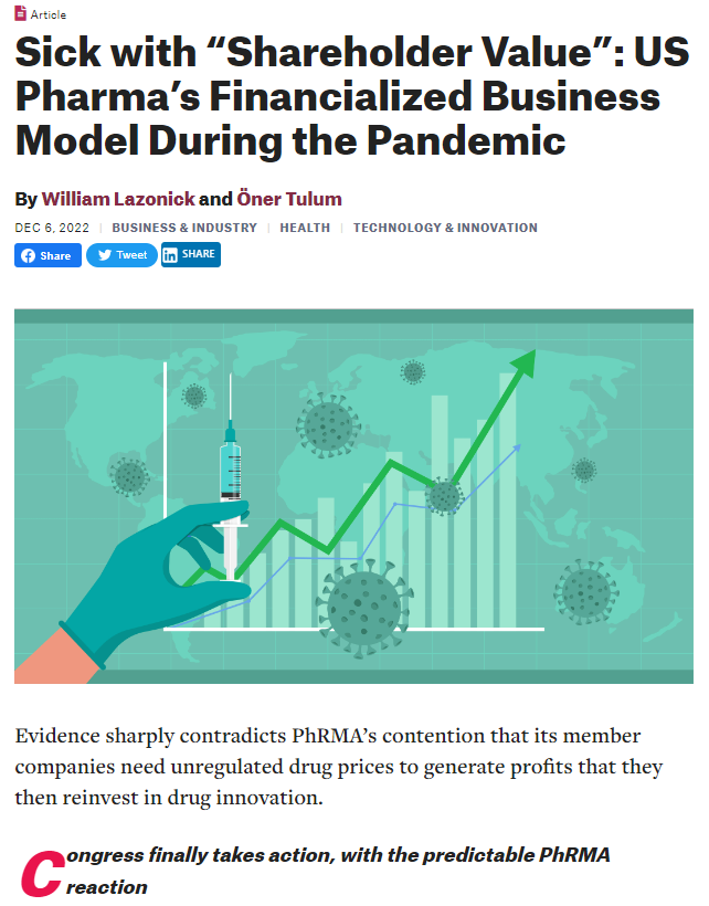 Sick with “Shareholder Value”: US Pharma’s Financialized Business Model During the Pandemic